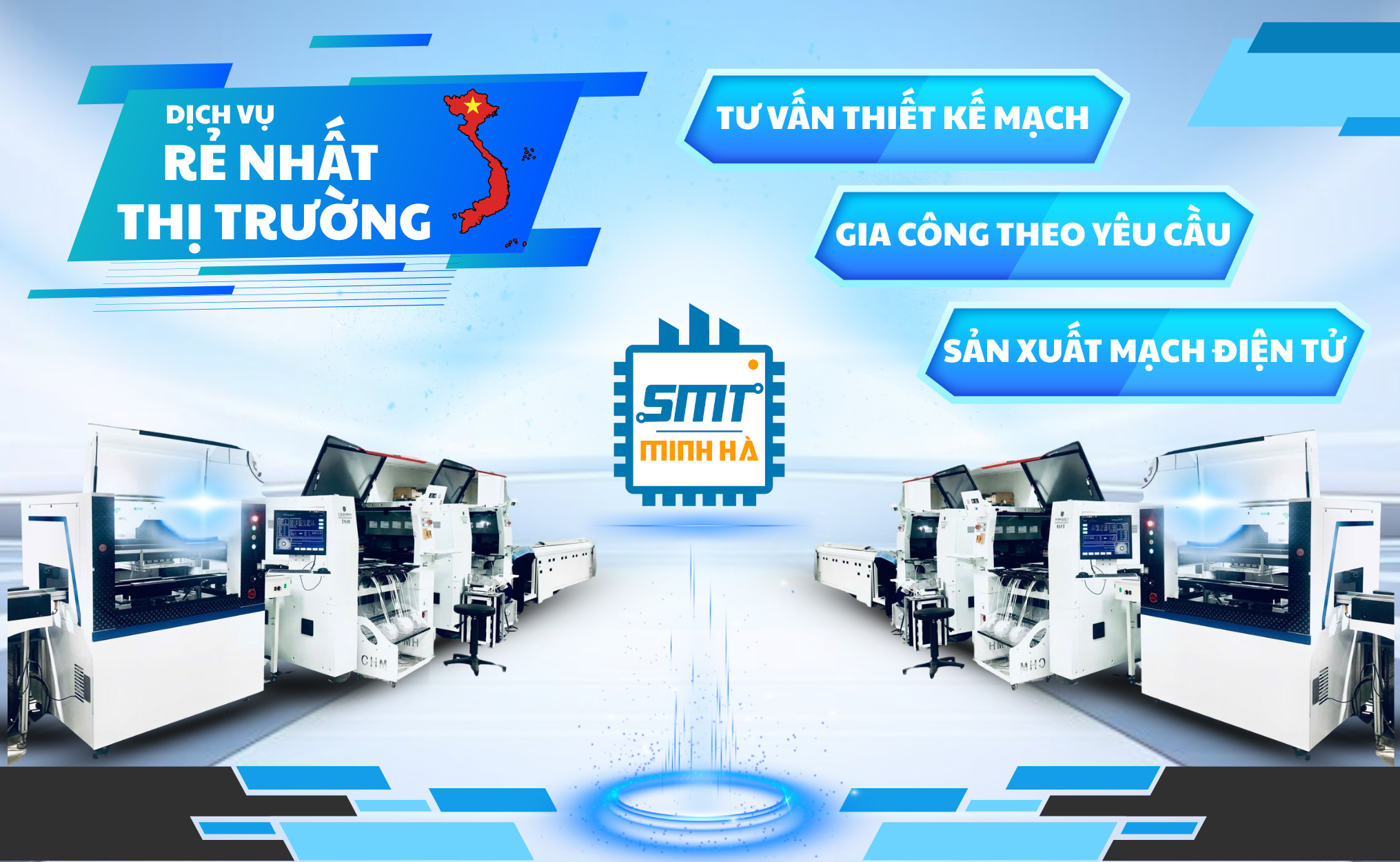 Close-up of a machine part examining a green circuit board